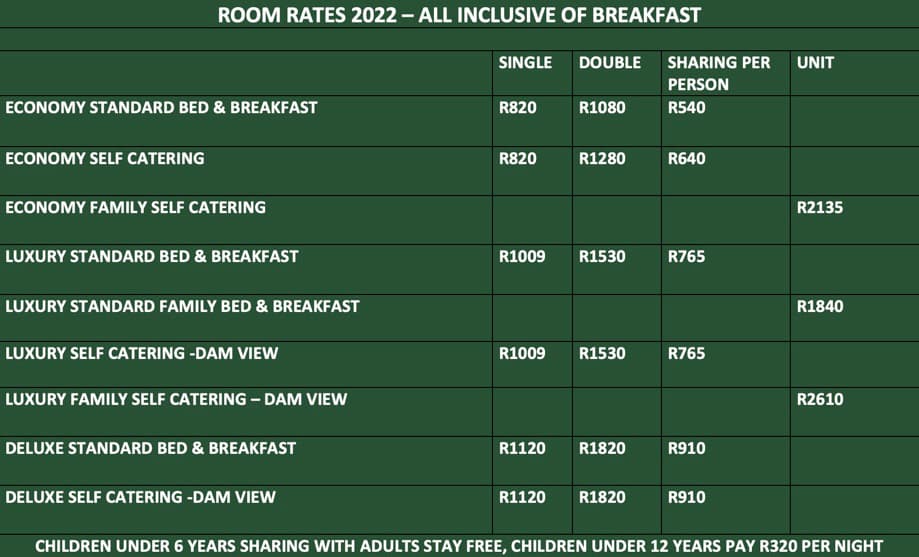 Rates 2022 Rooms